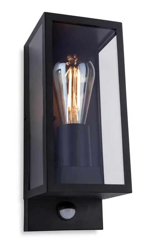 Dallas Black with Clear Glass and PIR Sensor Wall Light