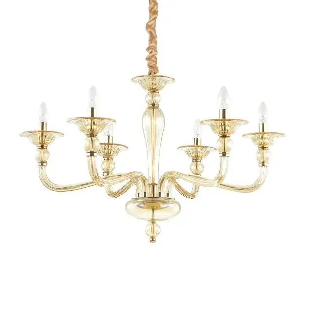 Danieli SP6 6 Light Gold with Amber Glass Chandelier