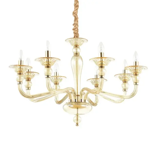 Danieli SP8 8 Light Gold with Amber Glass Chandelier