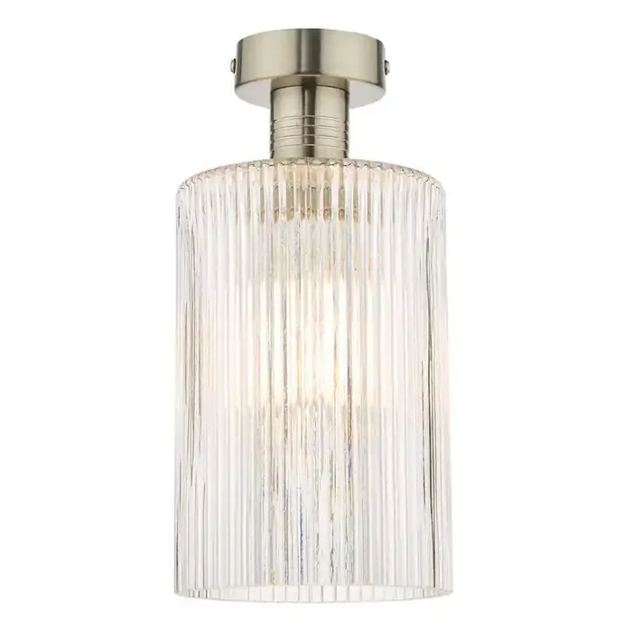 Dar Emerson Semi Flush Light with Cylinder Ribbed Glass – Chrome – Online Lighting