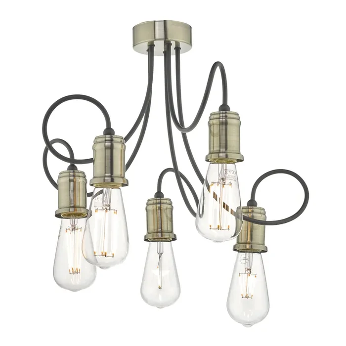 Dar Lighting Alzbet 5 Light Semi Flush Antique Brass & Black • ALZ5475