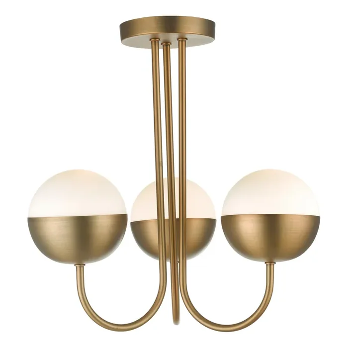 Dar Lighting Andre 3 Light Semi Flush Aged Brass Opal Glass • AND0342