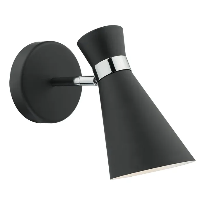 Dar Lighting Ashworth Single Wall Spotlight Matt Black Polished Chrome • ASH0722