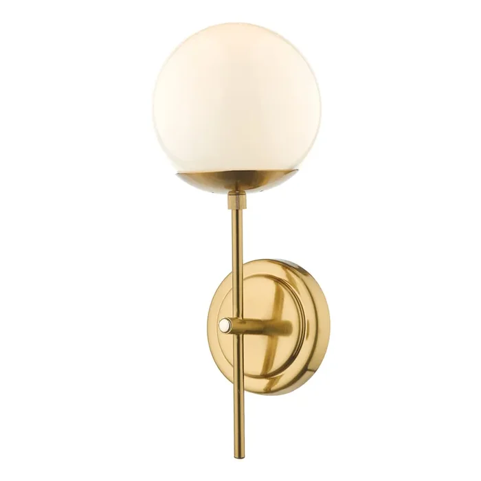 Dar Lighting Bombazine Wall Light Natural Brass Opal Glass • BOM0735
