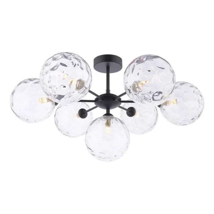 Dar Lighting Cohen 7 Light Semi Flush Matt Black Clear Dimpled 150mm Glass • COH3422-12