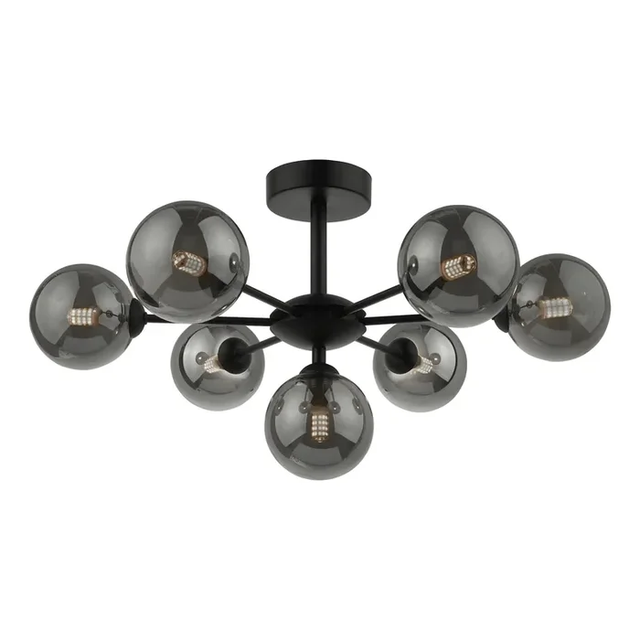 Dar Lighting Cohen 7 Light Semi Flush Matt Black Smoked Glass • COH3422-01