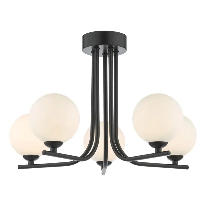Dar Lighting Cradle 5 Light Semi Flush Matt Black Opal Glass • CRA5422-02