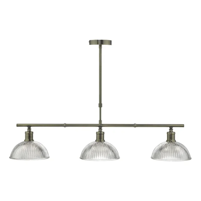 Dar Lighting Dara 3 Light Bar Pendant Antique Brass & Glass • DAR0375