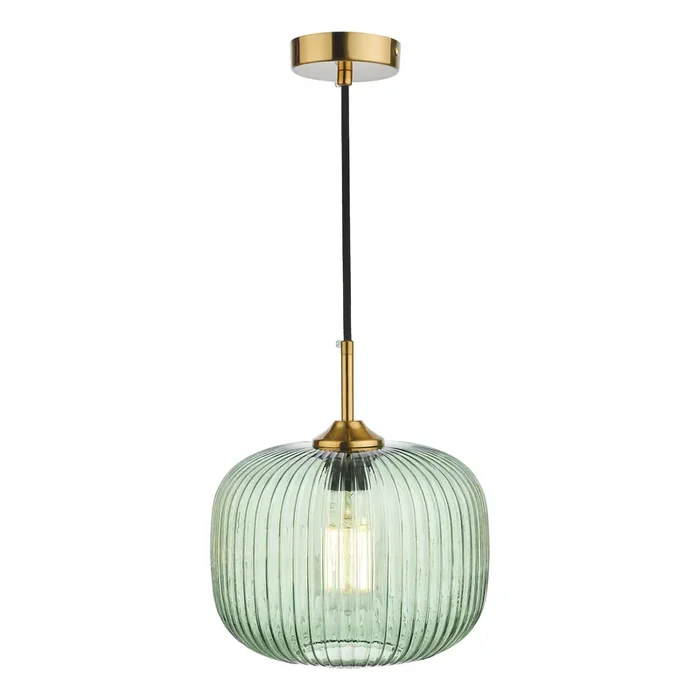 Dar Lighting Demarius 1 Light Pendant Green Glass Bronze Detail • DEM0124