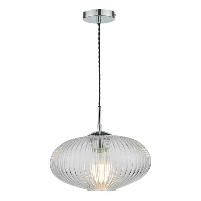 Dar Lighting Edmond 1 Light Single Pendant Polished Chrome Ribbed Glass • EDM0150