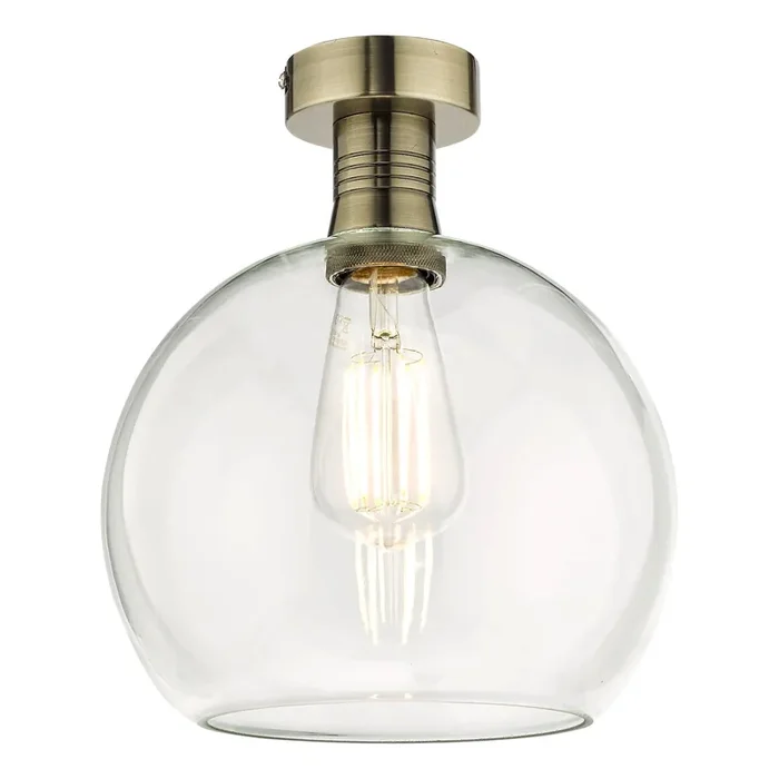 Dar Lighting Emerson Semi Flush Antique Brass Round Clear Glass • EME4875-E03