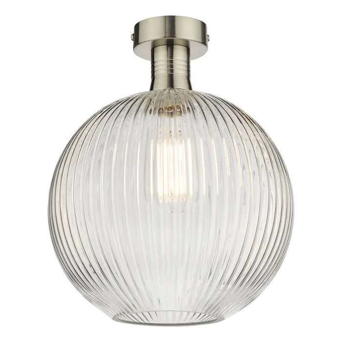 Dar Lighting Emerson Semi Flush Antique Chrome Round Ribbed Glass • EME4861-E02
