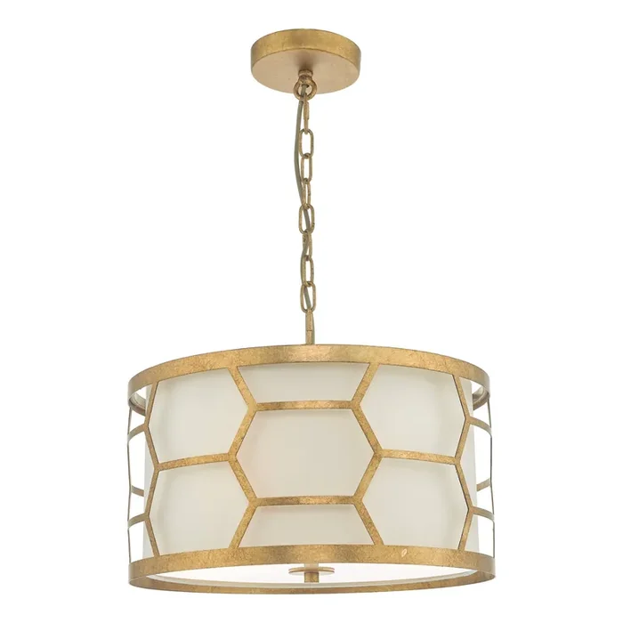 Dar Lighting Epstein 3 Light Pendant Gold With Ivory Shade • EPS0312