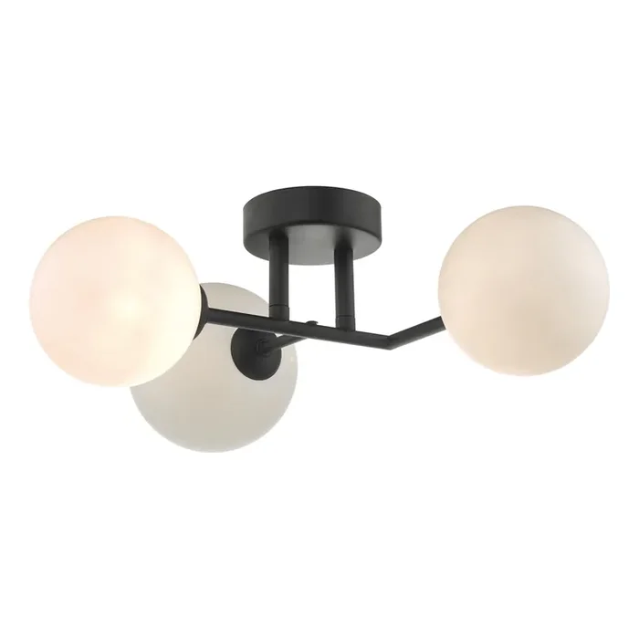 Dar Lighting Euan 3 Light Wall/Flush Light Black & Opal Glass • EUA3022