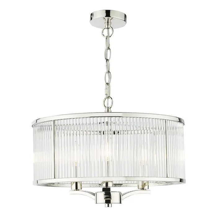 Dar Lighting Eveyln 3 Light Pendant Polished Nickel Glass • EVE0338