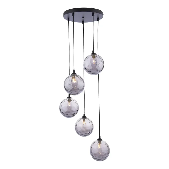 Dar Lighting Federico 5 Light Cluster Pendant Matt Black Smoked Dimpled 150mm Glass • FED0522-10