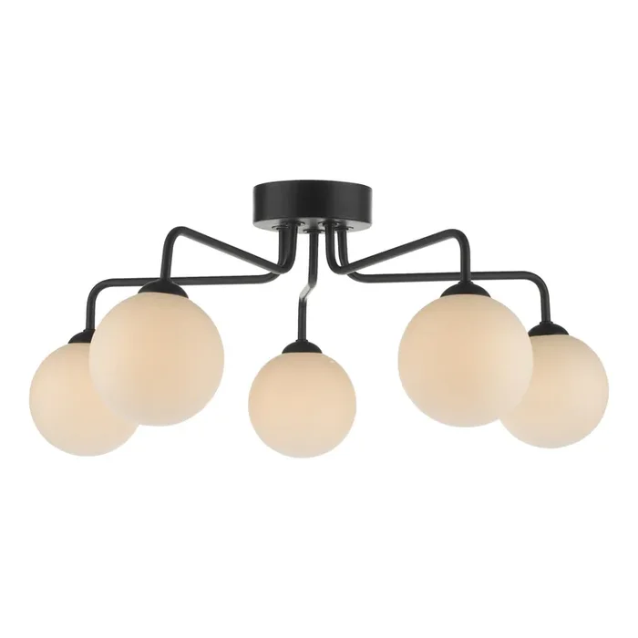 Dar Lighting Feya 5 Light Semi Flush Matt Black Opal Glass • FEY0522-02