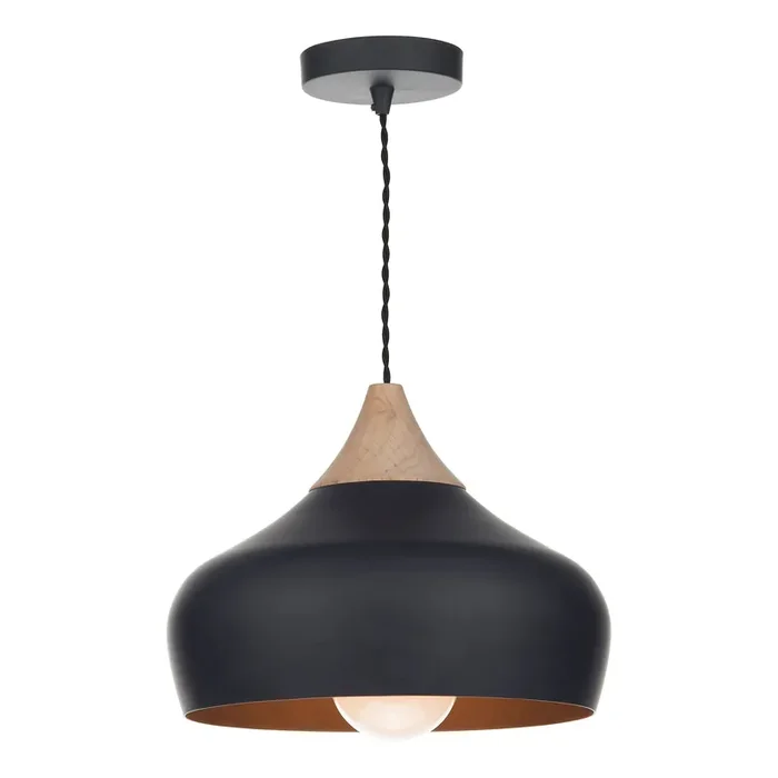 Dar Lighting Gaucho 1 Light Pendant Black • GAU0122