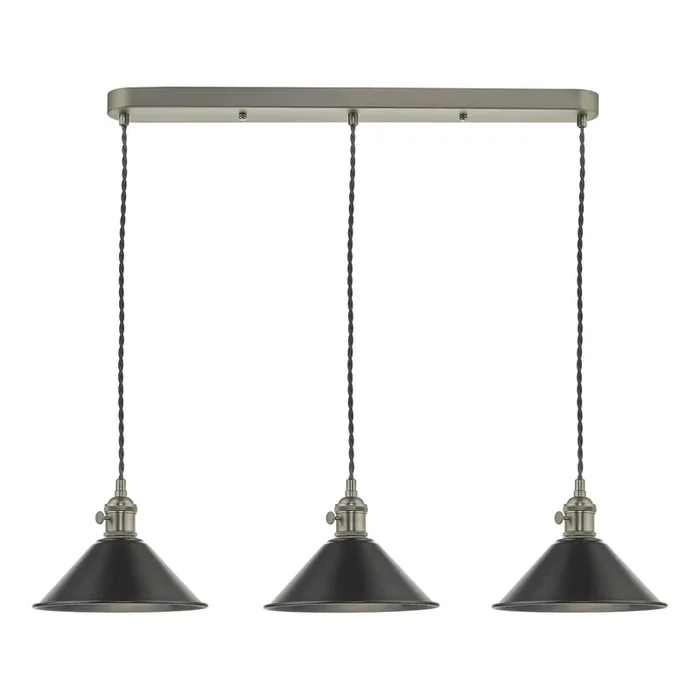 Dar Lighting Hadano 3 Light Antique Chrome Suspension With Antique Petwer Shades • HAD3661-02