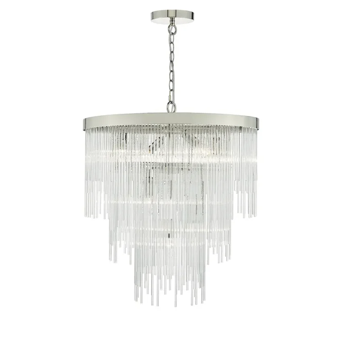 Dar Lighting Isla 7lt Pendant Polished Chrome & Clear Glass Rods • ISL3450