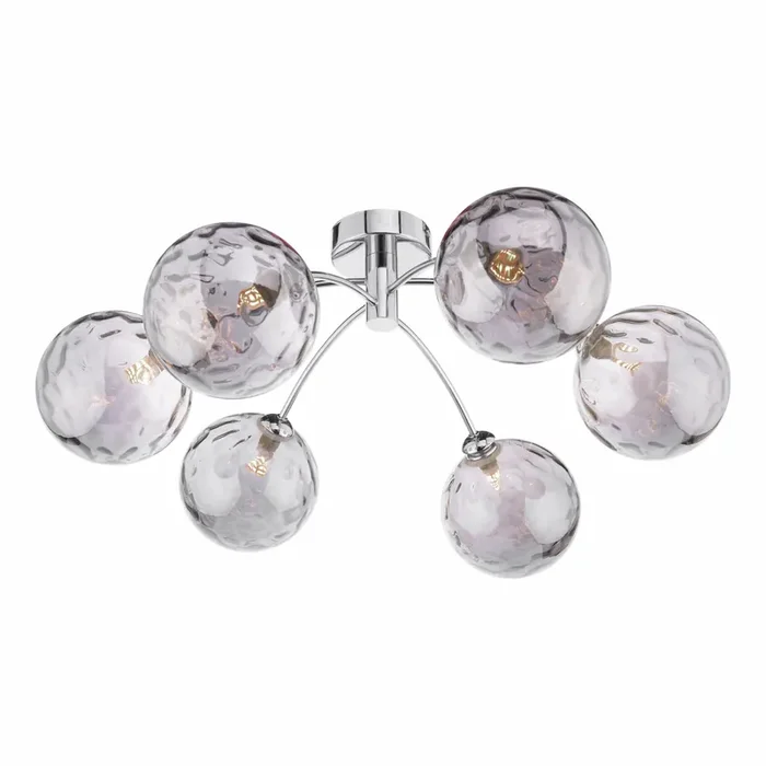 Dar Lighting Izzy 6 Light Semi Flush Polished Chrome Smoked Dimpled 150mm Glass • IZZ0650-10