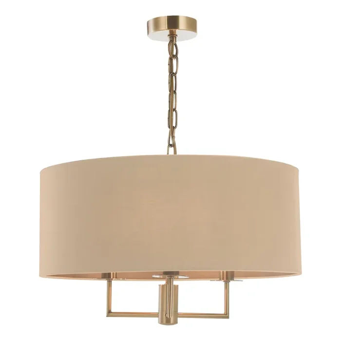 Dar Lighting Jamelia 3 Light Shadelier Antique Brass Taupe Shade • JAM0301