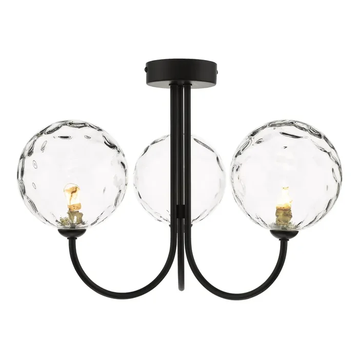 Dar Lighting Jared 3 Light Semi Flush Matt Black Clear Dimpled 150mm Glass • JAR0322-12