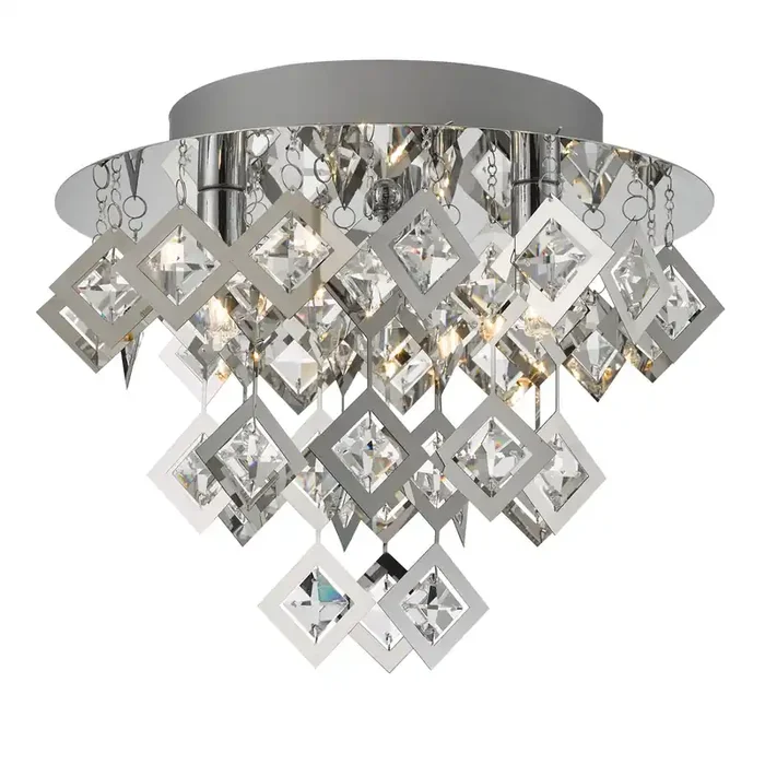 Dar Lighting Leon 3 Light Flush Polished Chrome & Clear Glass • LEO5250