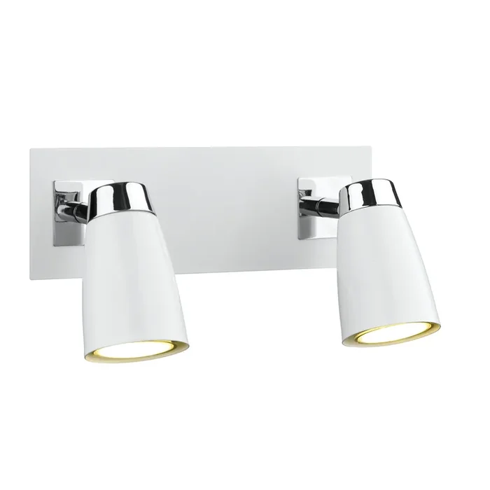 Dar Lighting Loft 2 Light Wall Spotlight Matt White Polished Chrome • LOF772