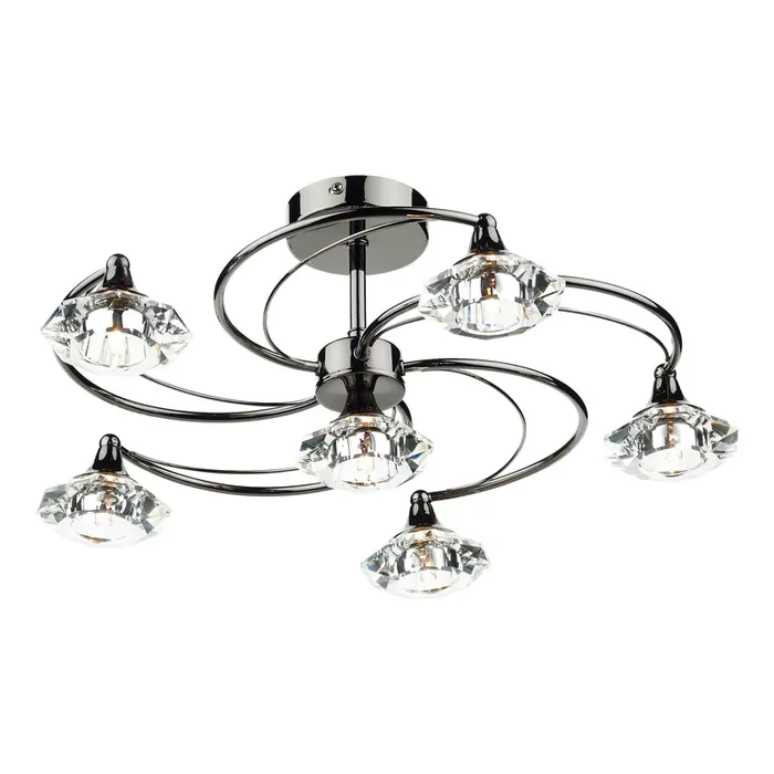 Dar Lighting Luther 6 Light Semi Flush Black Chrome Crystal • LUT0667