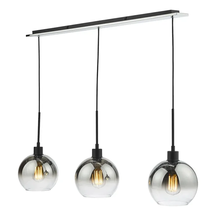 Dar Lighting Lycia 3 Light Bar Pendant Matt Black Ombre Smoked Glass • LYC0322