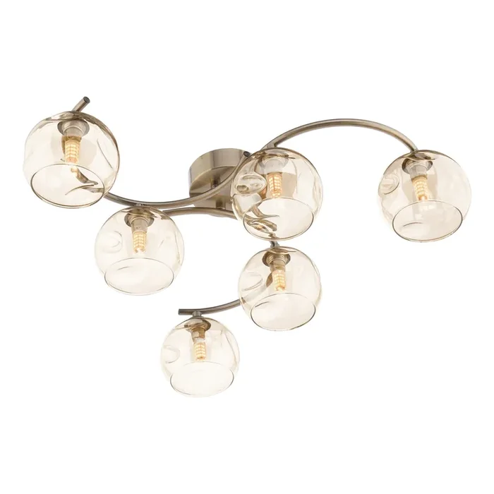 Dar Lighting Nakita 6 Light Semi Flush Antique Brass Champagne Dimpled Glass • NAK6475-16