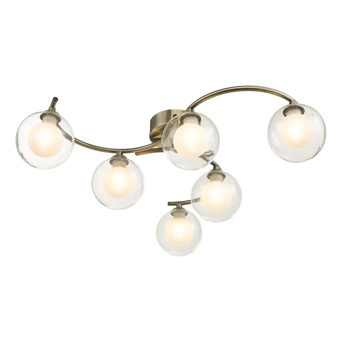 Dar Lighting Nakita 6 Light Semi Flush Antique Brass With Clear.Opal Glass • NAK6475-04