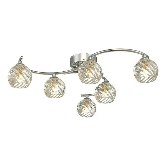 Dar Lighting Nakita 6 Light Semi Flush Polished Chrome With Twisted Open Glass • NAK6450-05