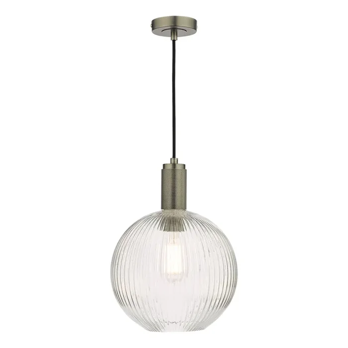 Dar Lighting Nikolas Pendant Antique Chrome Ribbed Round Glass • NIK0167-E02