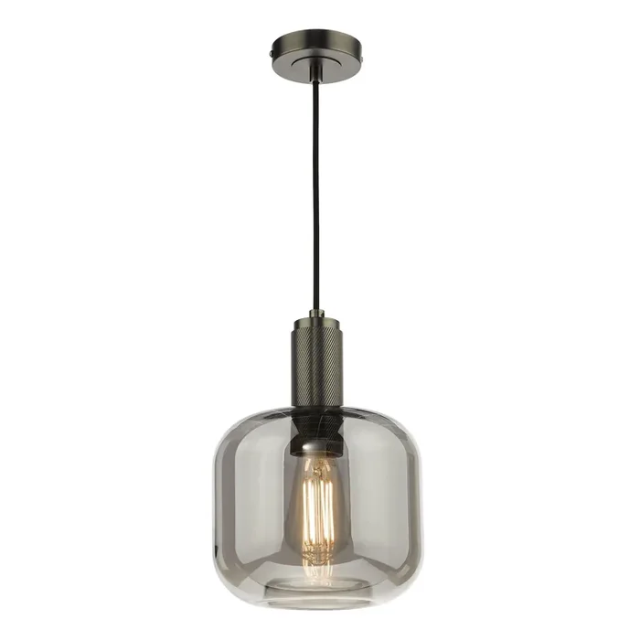 Dar Lighting Nikolas Pendant Polished Nickel Smoked Rounded Cuboid Glass • NIK0167-E05