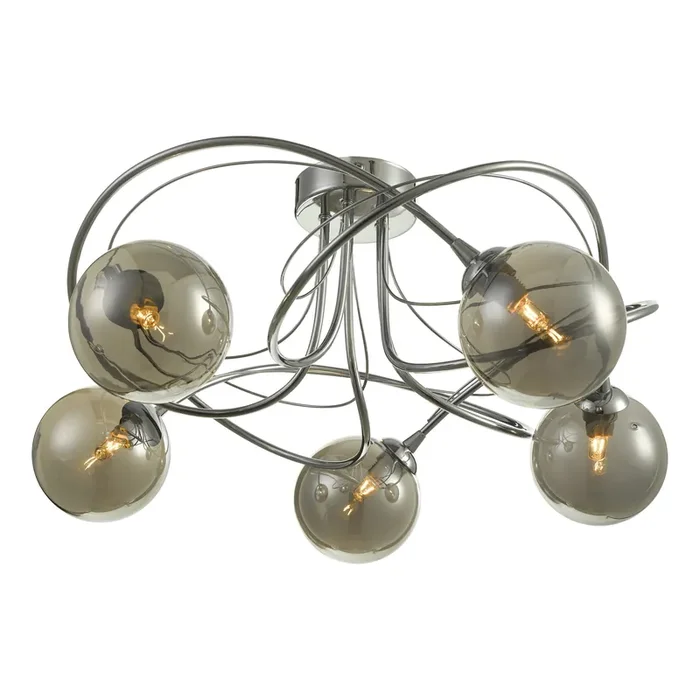 Dar Lighting Onawa 5 Light Semi Flush Polished Chrome With Smoked Glass • ONA5450-01