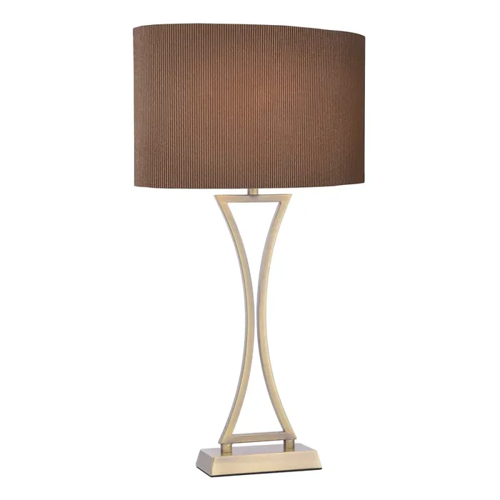 Dar Lighting Oporto Wavy Table Lamp Antique Brass With Brown Shade • OPO4175