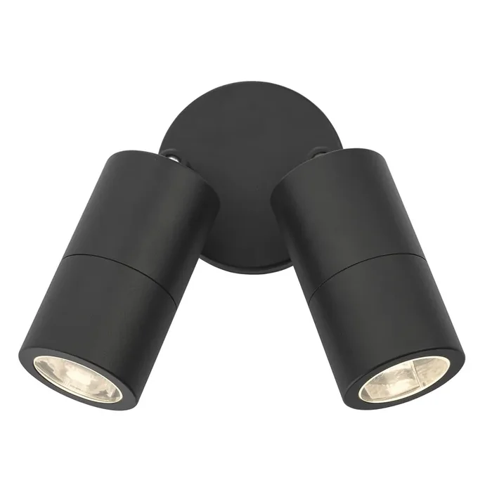 Dar Lighting Ortega Outdoor 2 Light Wall Spotlight Matt Black IP65 • ORT0922