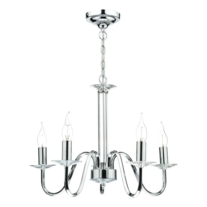Dar Lighting Pique 5 Light Polished Chrome Clear Crystal Detail • PIQ0550