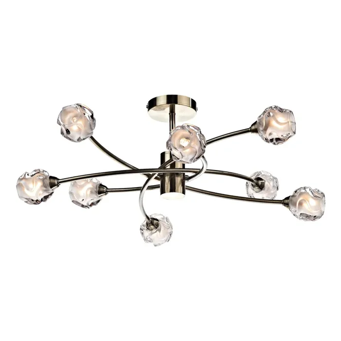 Dar Lighting Seattle 8 Light Semi Flush Antique Brass • SEA0875