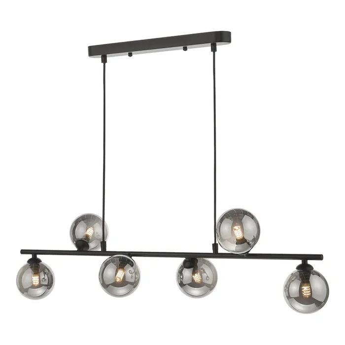 Dar Lighting Spiral 6 Light Bar Pendant Matt Black Smoked Glass • SPI6422-01