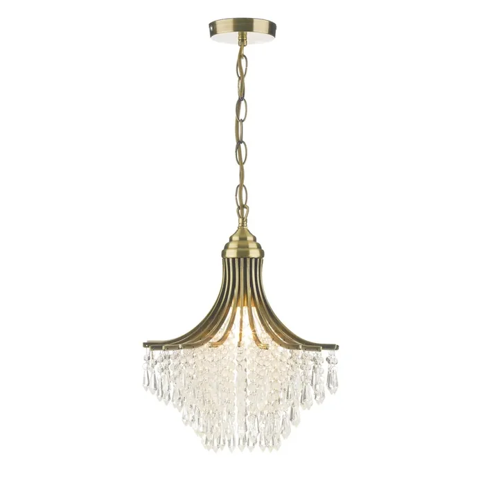 Dar Lighting Suri 1 Light Pendant Antique Brass Faceted Glass • SUR0108