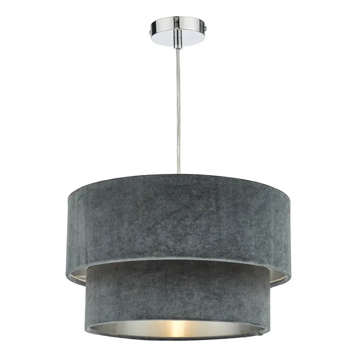 Dar Lighting Suvan Easy Fit Tired Velvet Shade Dark Grey With Silver Lining • SUV8661