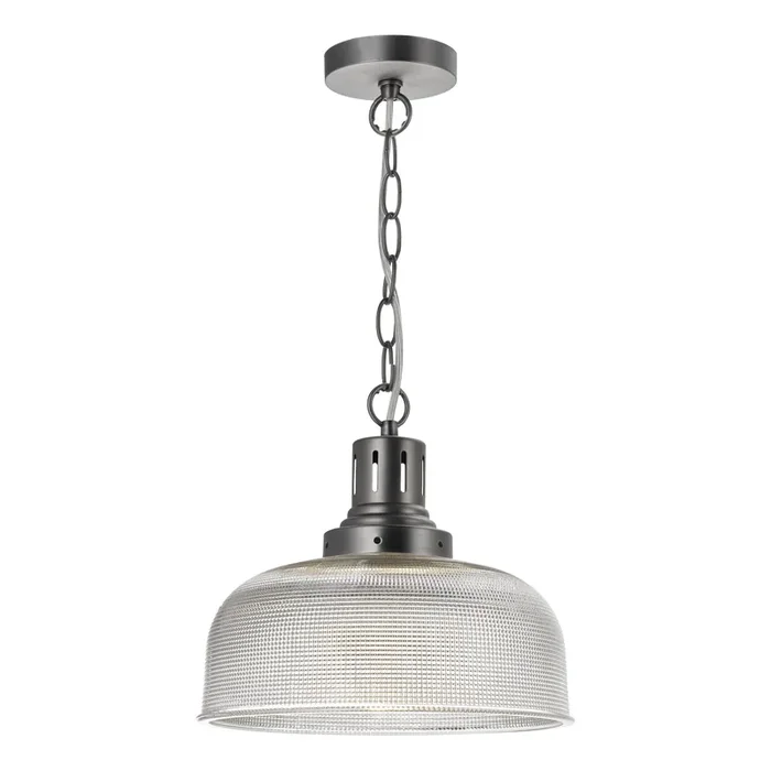 Dar Lighting Tack 1 Light Pendant Antique Chrome Textured glass • TAC0161