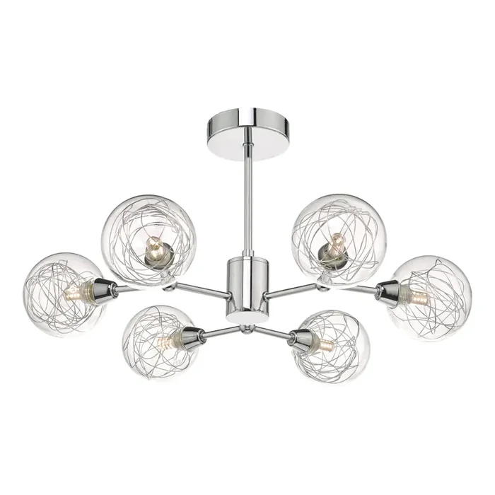 Dar Lighting Tyka 6lt Semi Flush Polished Chrome & Glass • TYK6450