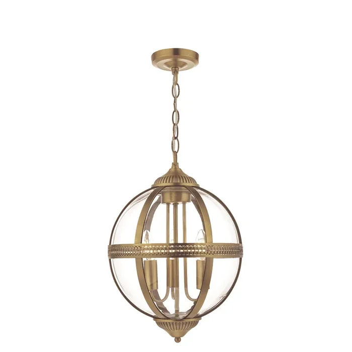 Dar Lighting Vanessa 3 Light Pendant Antique Brass And Clear • VAN0375