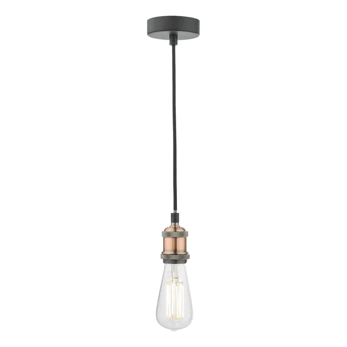 Dar Lighting Waco 1 Light E27 Suspension Antique Copper Matt Black • WAC0164