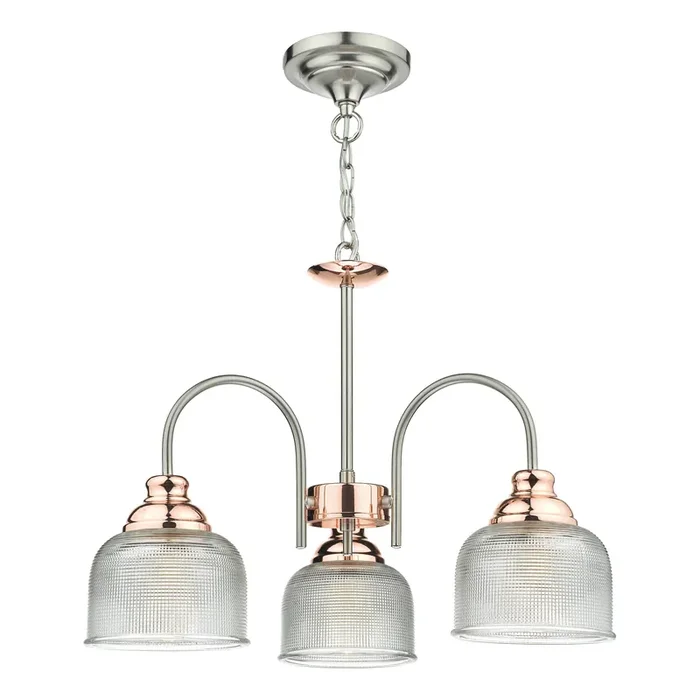 Dar Lighting Wharfdale 3 Light Pendant Satin Chrome & Copper Textured Glass • WHA0346