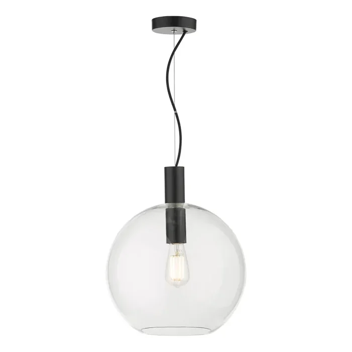 Dar Lighting Zula 1 Light Single Pendant Black Clear Glass • ZUL0122